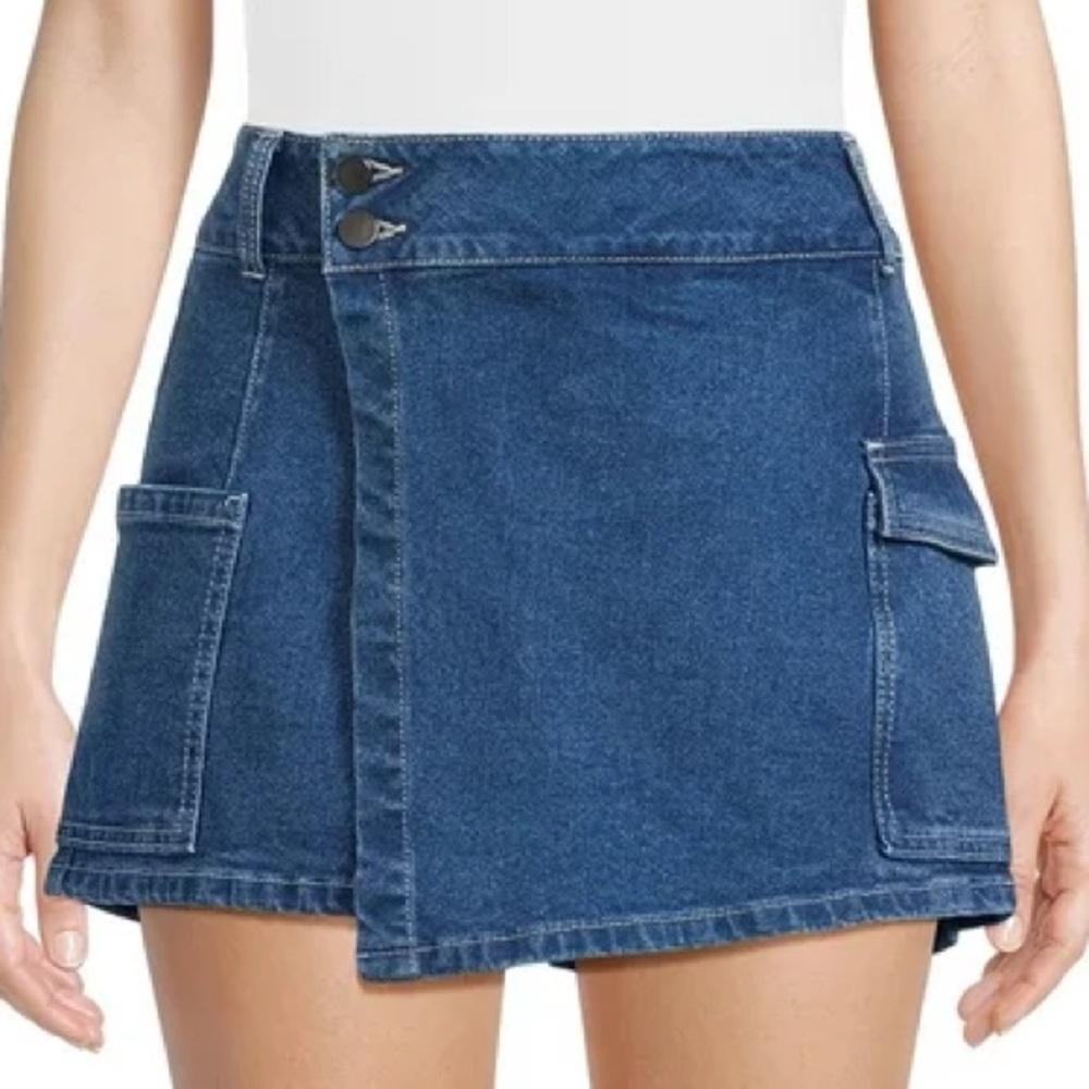 Cargo Wrap Denim Mini Skort